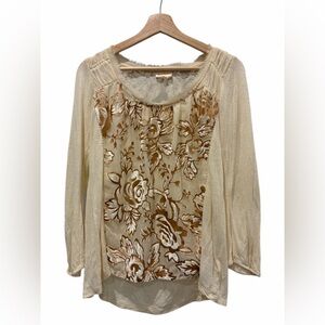 Meadow Rue Y2K Velvet Burnout Mesh Cream Women's Top Size Small